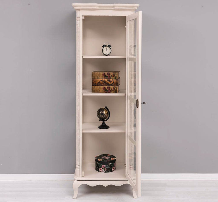 Vintage Vitrine aus Massivholz | Gläserschrank im Barockstil - Beige