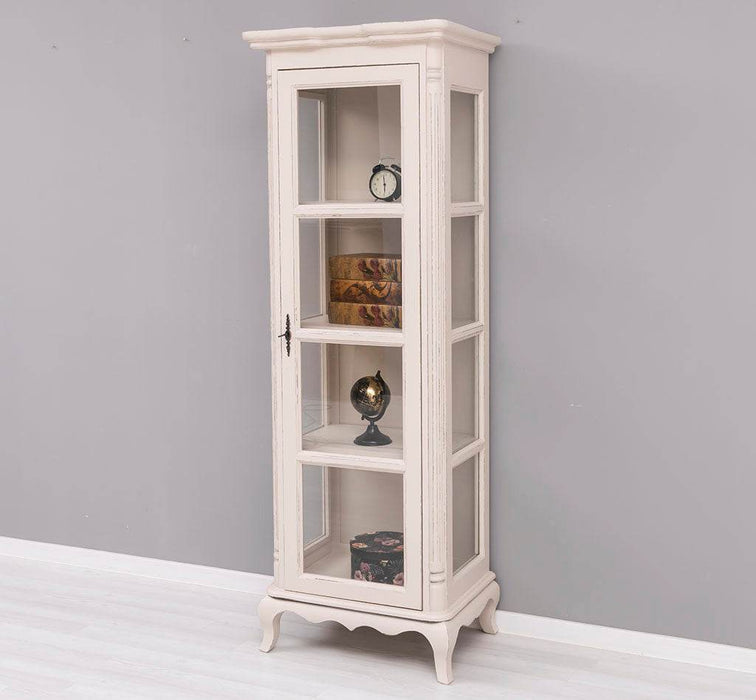 Vintage Vitrine aus Massivholz | Gläserschrank im Barockstil - Beige