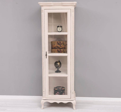 Vintage Vitrine aus Massivholz | Gläserschrank im Barockstil - Beige