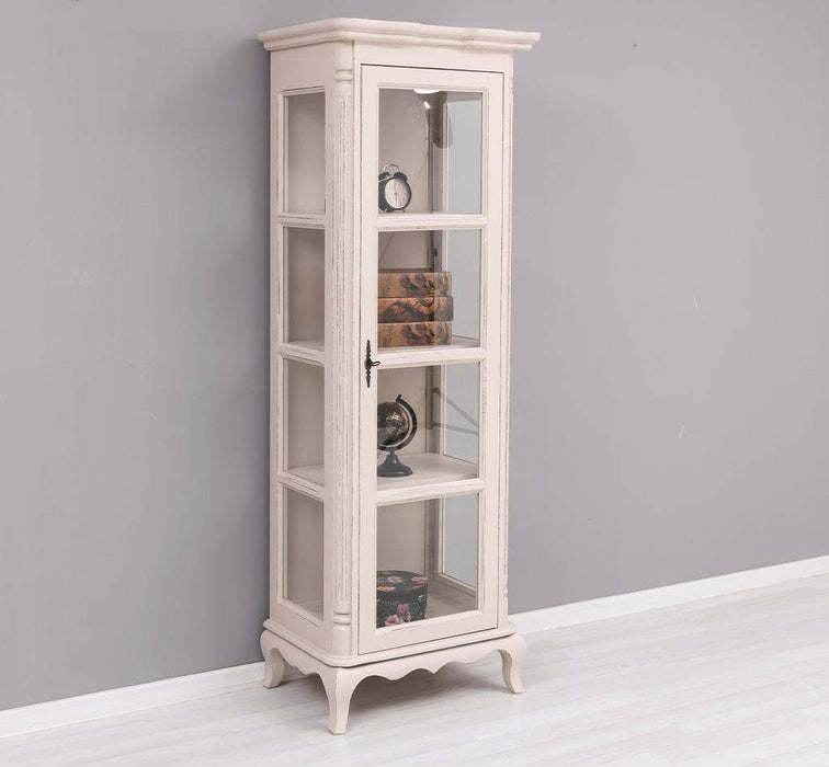 Vintage Vitrine aus Massivholz | Gläserschrank im Barockstil - Beige