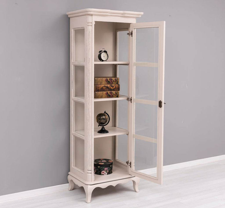 Vintage Vitrine aus Massivholz | Gläserschrank im Barockstil - Beige