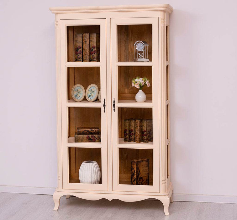 Vintage Vitrinenschrank aus Massivholz mit verglaster Doppeltür | Barock - Schwarz