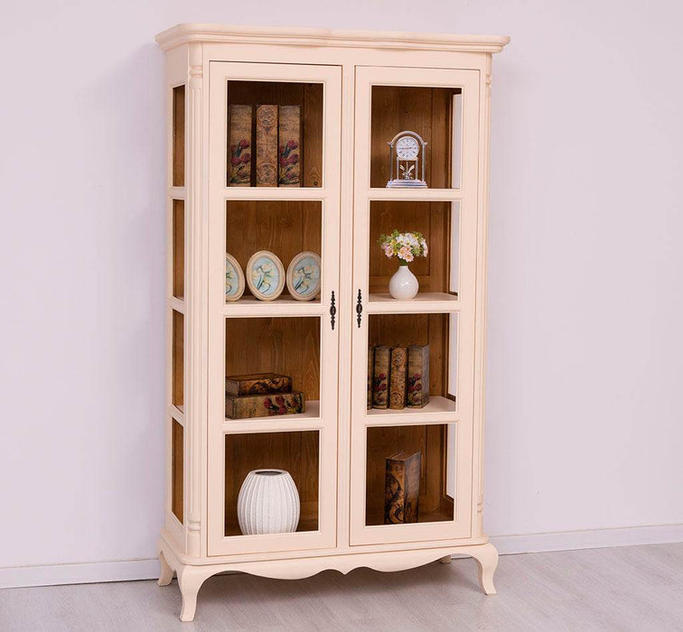 Vintage Vitrinenschrank aus Massivholz mit verglaster Doppeltür | Barock - Schwarz