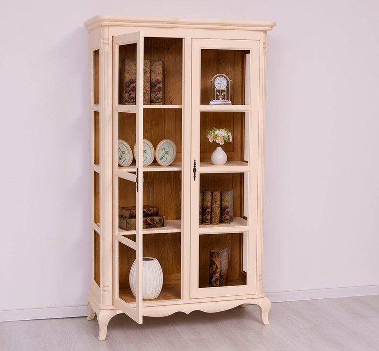 Vintage Vitrinenschrank aus Massivholz mit verglaster Doppeltür | Barock - Schwarz