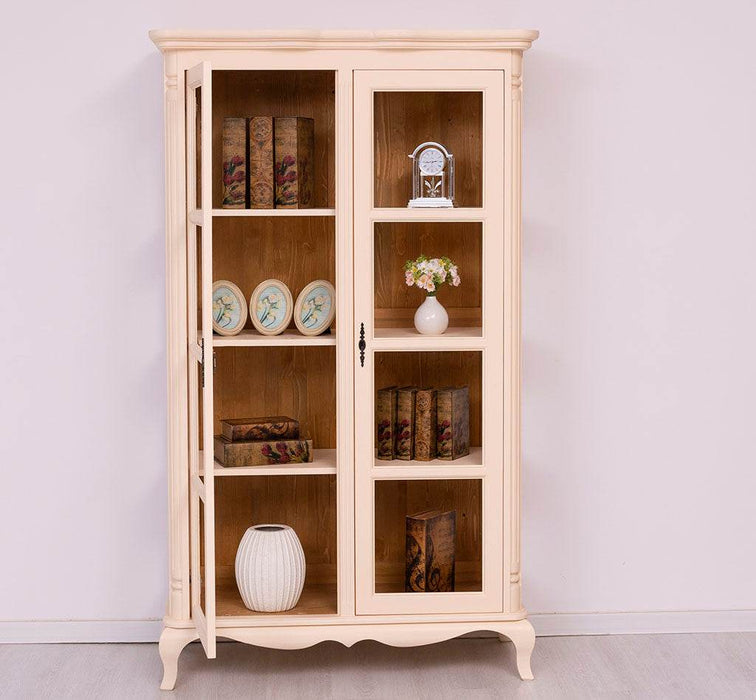 Vintage Vitrinenschrank aus Massivholz mit verglaster Doppeltür | Barock - Schwarz