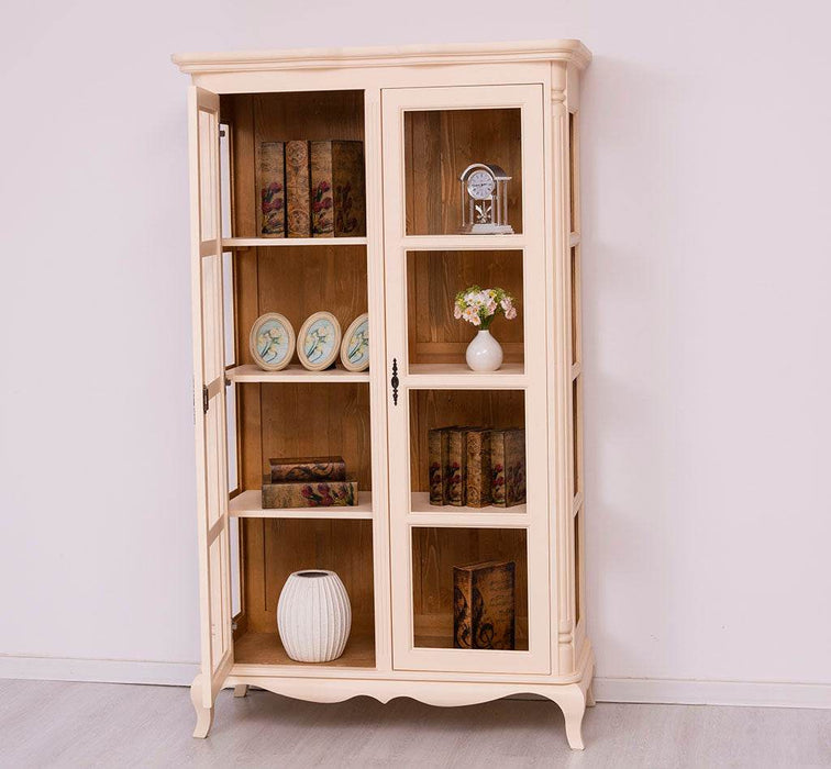 Vintage Vitrinenschrank aus Massivholz mit verglaster Doppeltür | Barock - Schwarz