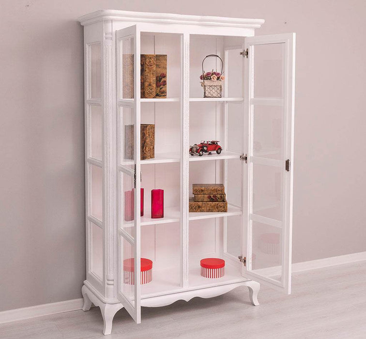 Vintage Vitrinenschrank aus Massivholz mit verglaster Doppeltür | Barock - Schwarz
