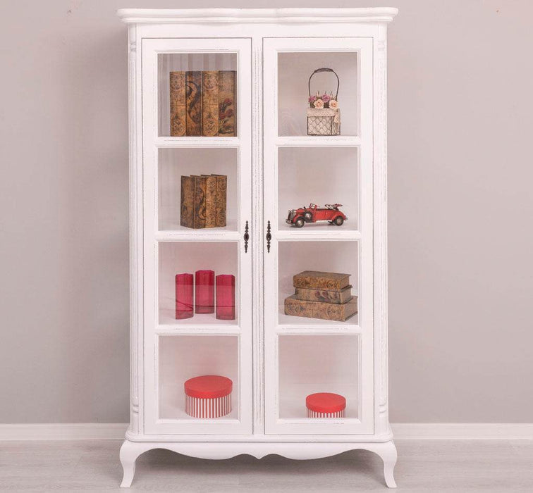 Vintage Vitrinenschrank aus Massivholz mit verglaster Doppeltür | Barock - Weiß