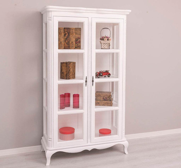 Vintage Vitrinenschrank aus Massivholz mit verglaster Doppeltür | Barock - Schwarz