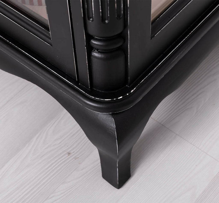 Vintage Vitrinenschrank aus Massivholz mit verglaster Doppeltür | Barock - Schwarz