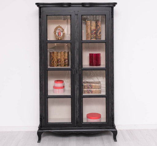 Vintage Vitrinenschrank aus Massivholz mit verglaster Doppeltür | Barock - Schwarz