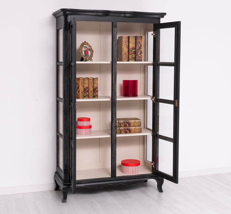 Vintage Vitrinenschrank aus Massivholz mit verglaster Doppeltür | Barock - Schwarz