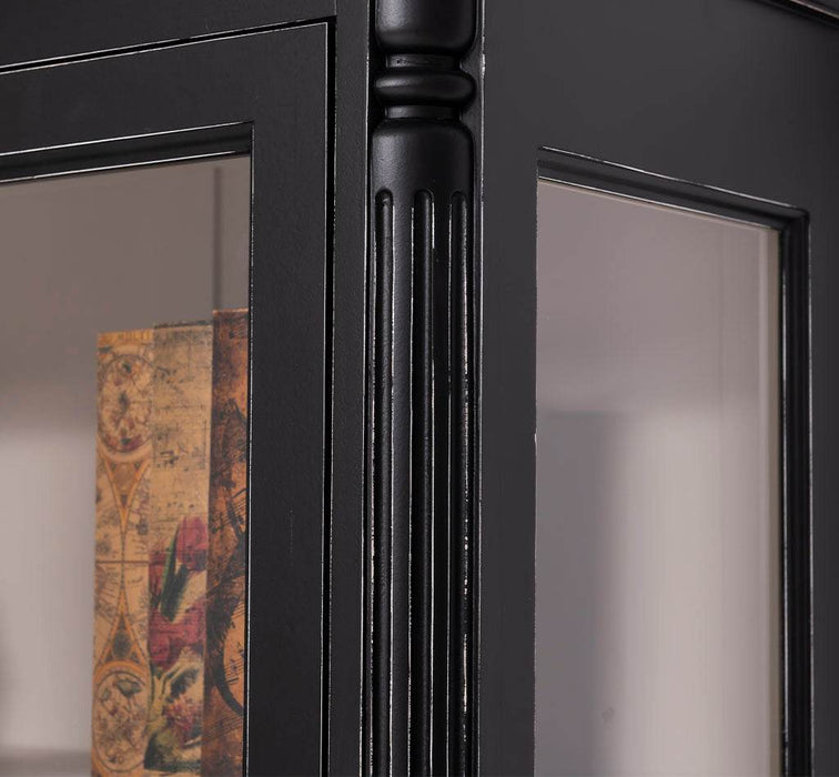 Vintage Vitrinenschrank aus Massivholz mit verglaster Doppeltür | Barock - Schwarz