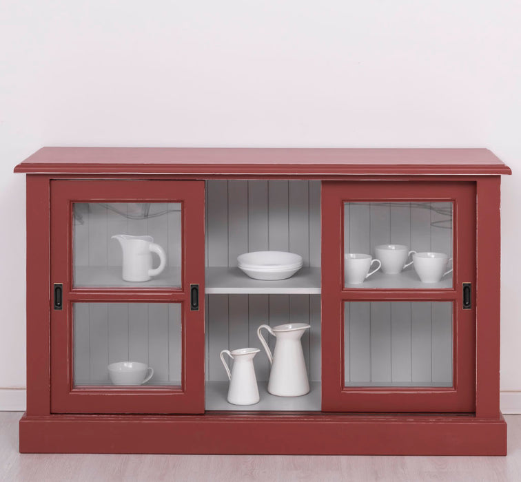 Vitrine | Kommode aus Massivholz mit Schiebetüren | Geschirrschrank