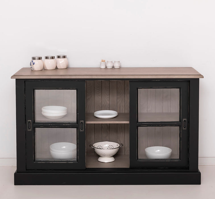 Vitrine | Kommode aus Massivholz mit Schiebetüren | Geschirrschrank