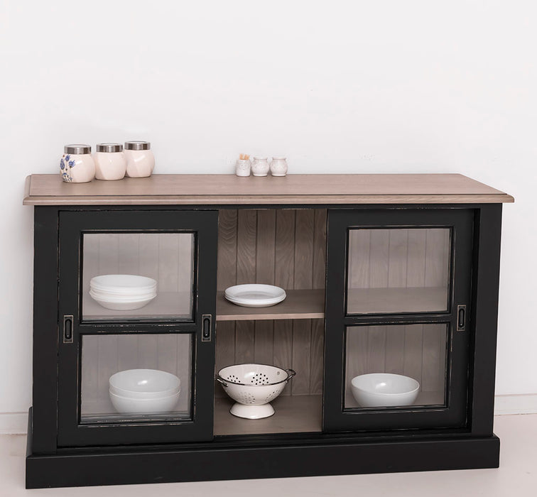 Vitrine | Kommode aus Massivholz mit Schiebetüren | Geschirrschrank