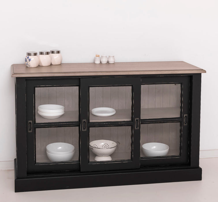 Vitrine | Kommode aus Massivholz mit Schiebetüren | Geschirrschrank