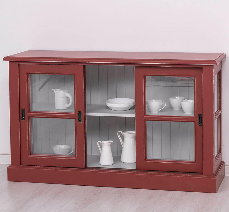 Vitrine | Kommode aus Massivholz mit Schiebetüren | Geschirrschrank