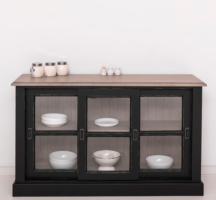 Vitrine | Kommode aus Massivholz mit Schiebetüren | Geschirrschrank