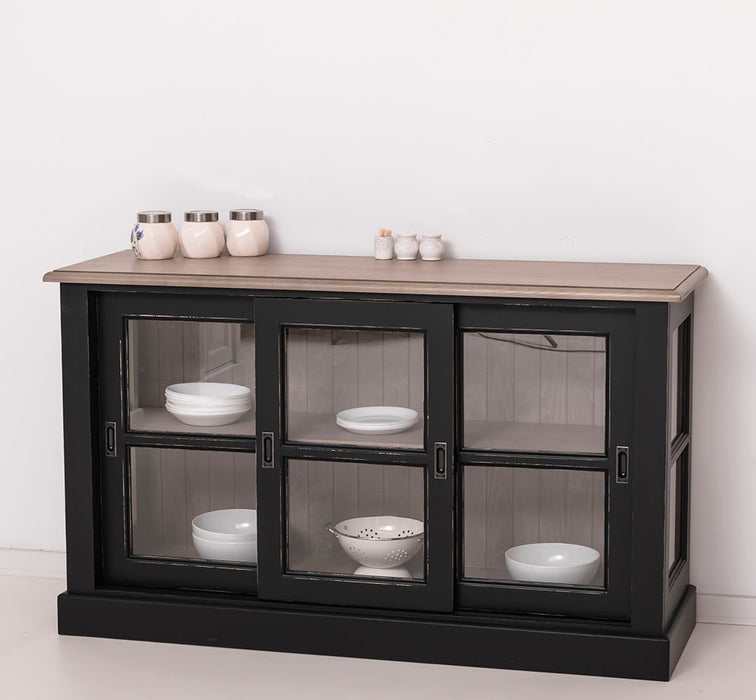 Vitrine | Kommode aus Massivholz mit Schiebetüren | Geschirrschrank