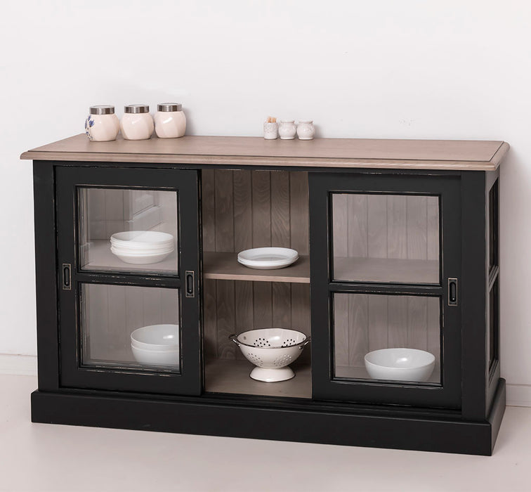 Vitrine | Kommode aus Massivholz mit Schiebetüren | Geschirrschrank