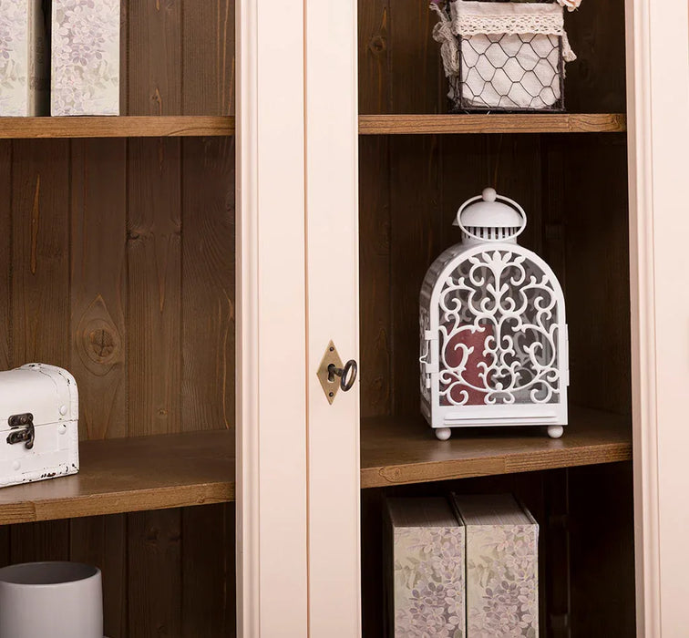 Vitrinenschrank aus Massivholz mit 2 Schubladen & verglasten Schranktüren