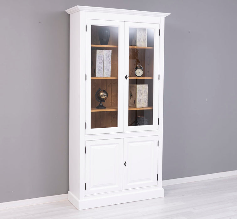 Vitrinenschrank aus Massivholz mit vier Regalböden