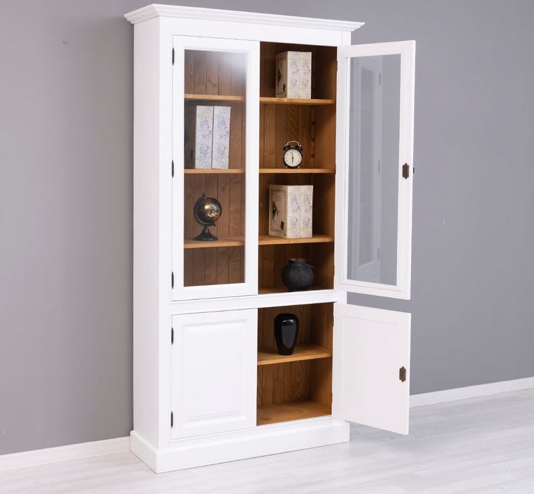 Vitrinenschrank aus Massivholz mit vier Regalböden