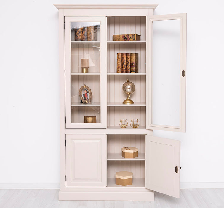 Vitrinenschrank aus Massivholz mit vier Regalböden