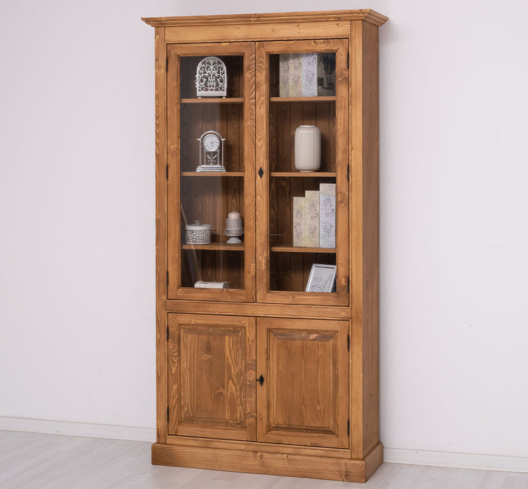 Vitrinenschrank aus Massivholz mit vier Regalböden