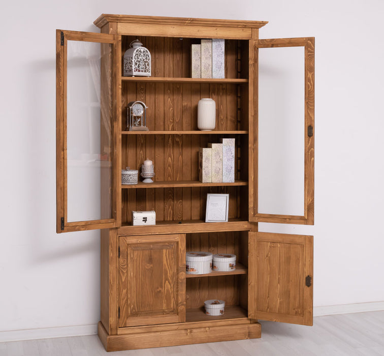 Vitrinenschrank aus Massivholz mit vier Regalböden