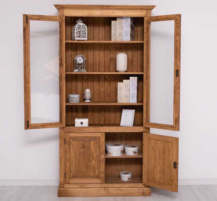 Vitrinenschrank aus Massivholz mit vier Regalböden