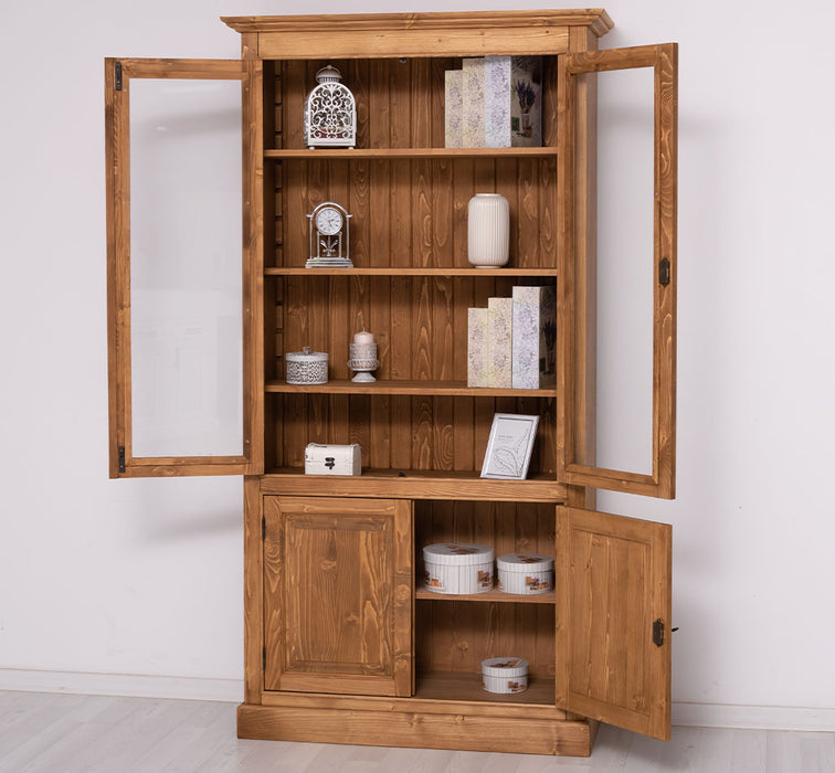 Vitrinenschrank aus Massivholz mit vier Regalböden