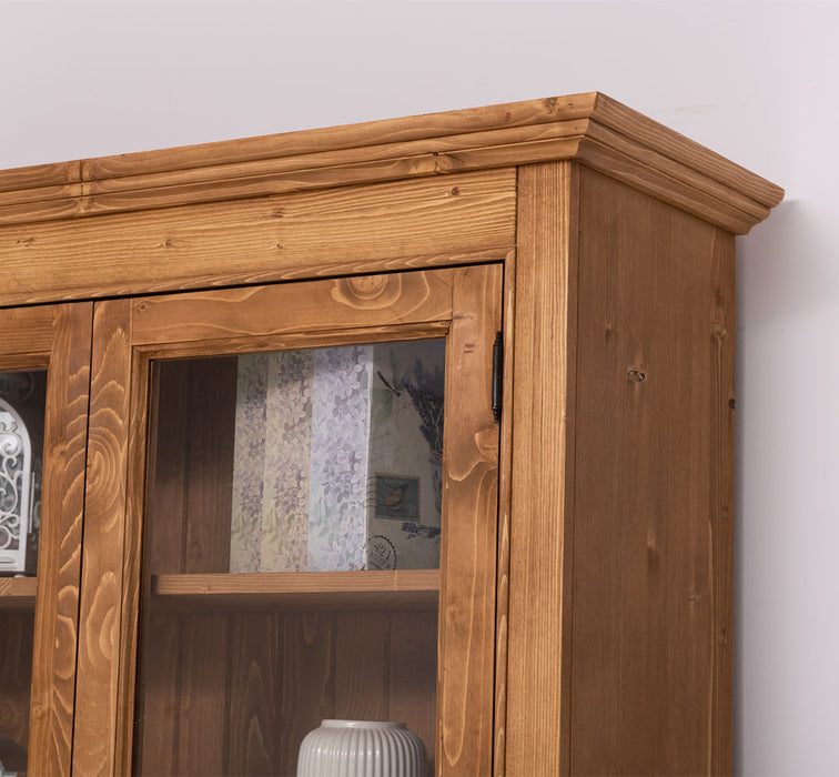 Vitrinenschrank aus Massivholz mit vier Regalböden