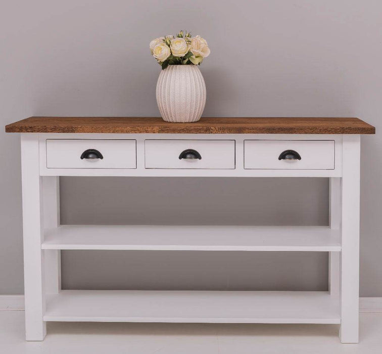 Wandtisch mit drei Schubladen | Konsolentisch mit Pinien oder Eichenplatte -