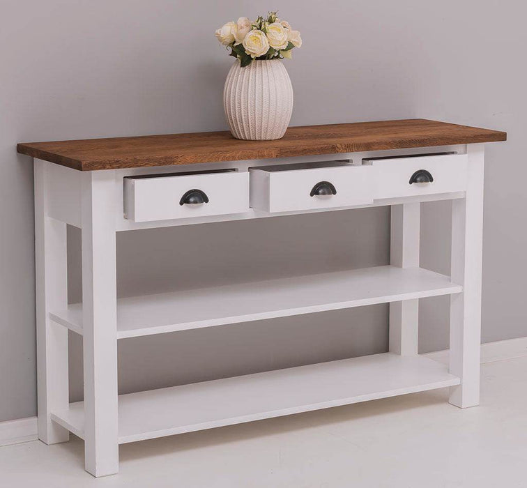 Wandtisch mit drei Schubladen | Konsolentisch mit Pinien oder Eichenplatte -