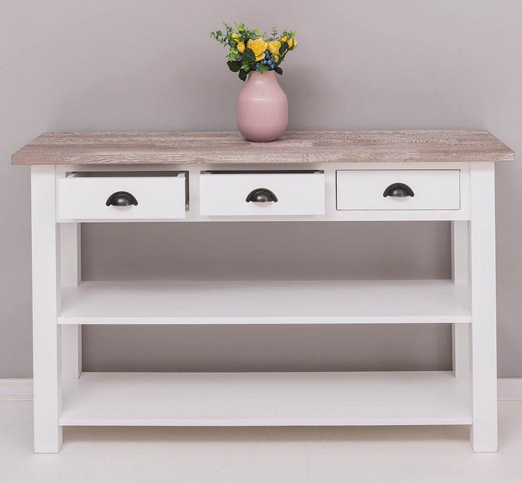 Wandtisch mit drei Schubladen | Konsolentisch mit Pinien oder Eichenplatte -