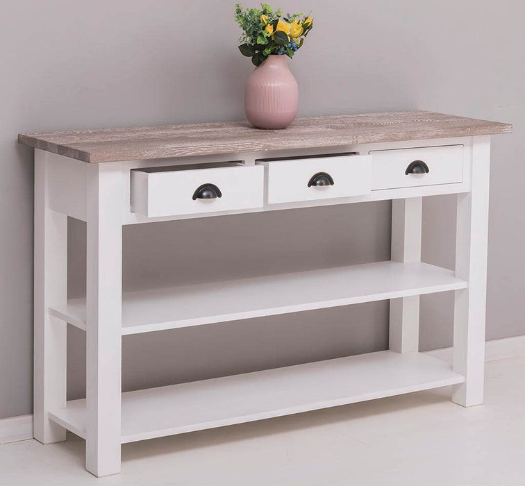 Wandtisch mit drei Schubladen | Konsolentisch mit Pinien oder Eichenplatte -