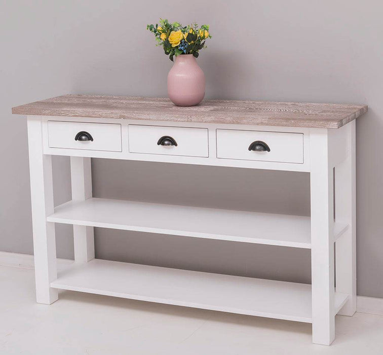 Wandtisch mit drei Schubladen | Konsolentisch mit Pinien oder Eichenplatte -