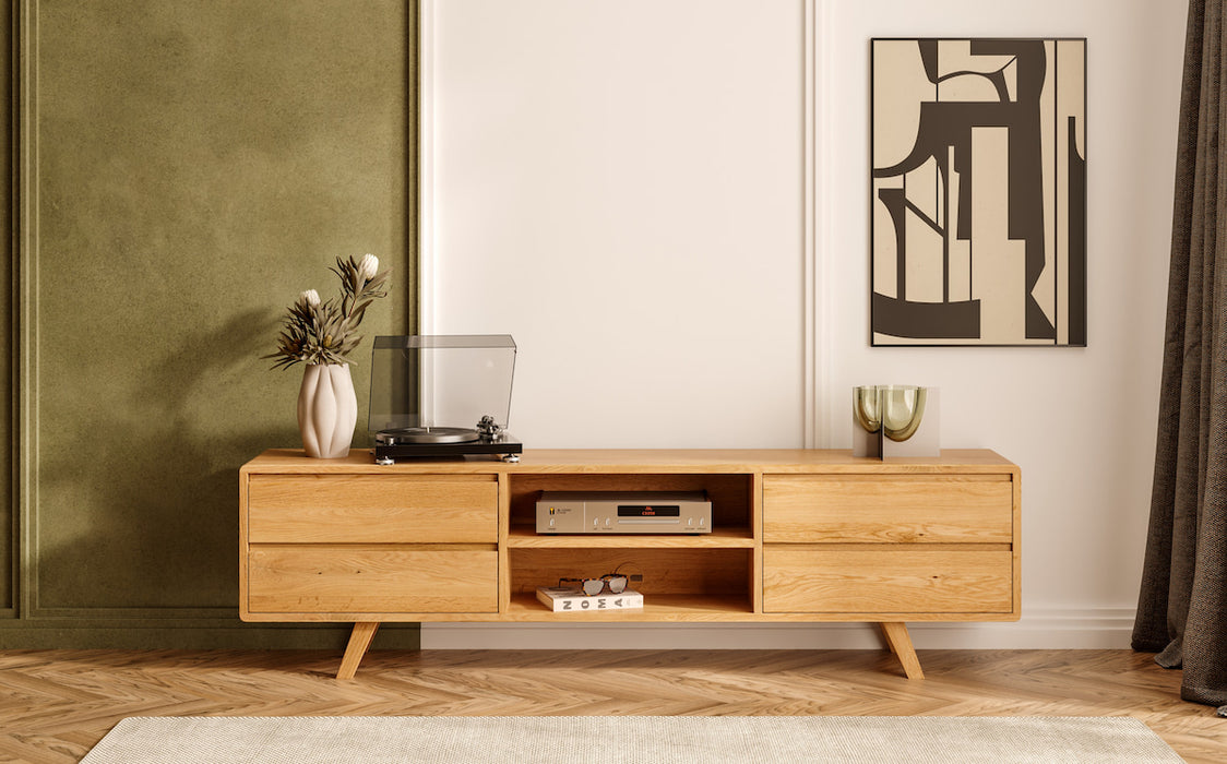 TV-Board aus massiver Eiche in vier Größen | Sideboard Vela mit Schubladen