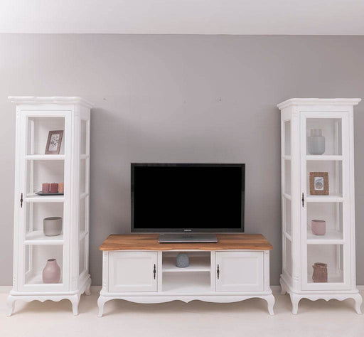 Wohnzimmerset bestehend aus TV-Board mit Eichenplatte und zwei Vitrinen aus Massivholz | Barock mit geschwungenen Beinen - 