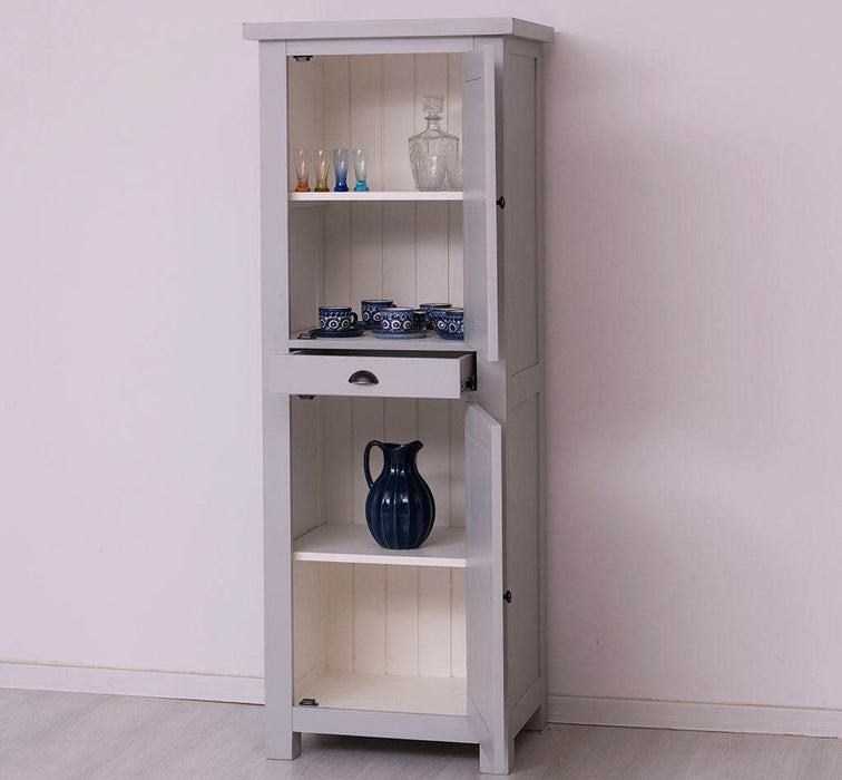 Zweitüriger Hochschrank aus Massivholz mit Schublade - Geschirrschrank -