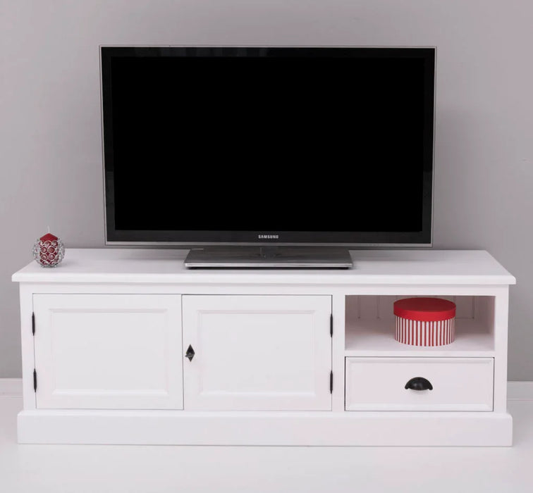Zweitüriges TV-Board aus Massivholz mit Schublade