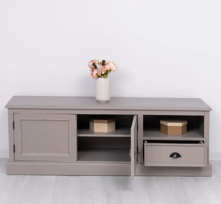 Zweitüriges TV-Board aus Massivholz mit Schublade