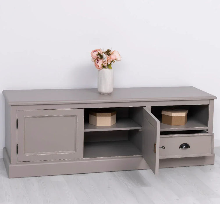 Zweitüriges TV-Board aus Massivholz mit Schublade