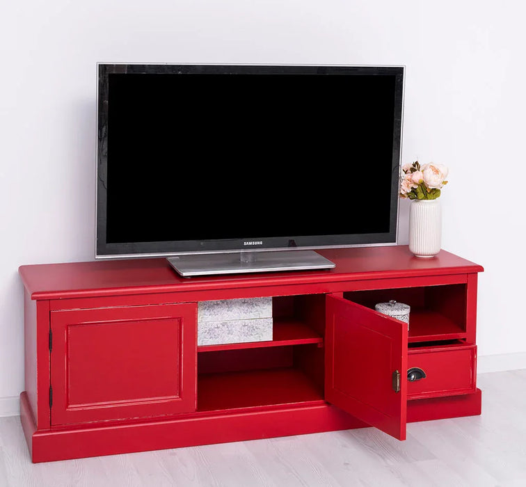 Zweitüriges TV-Board aus Massivholz mit Schublade