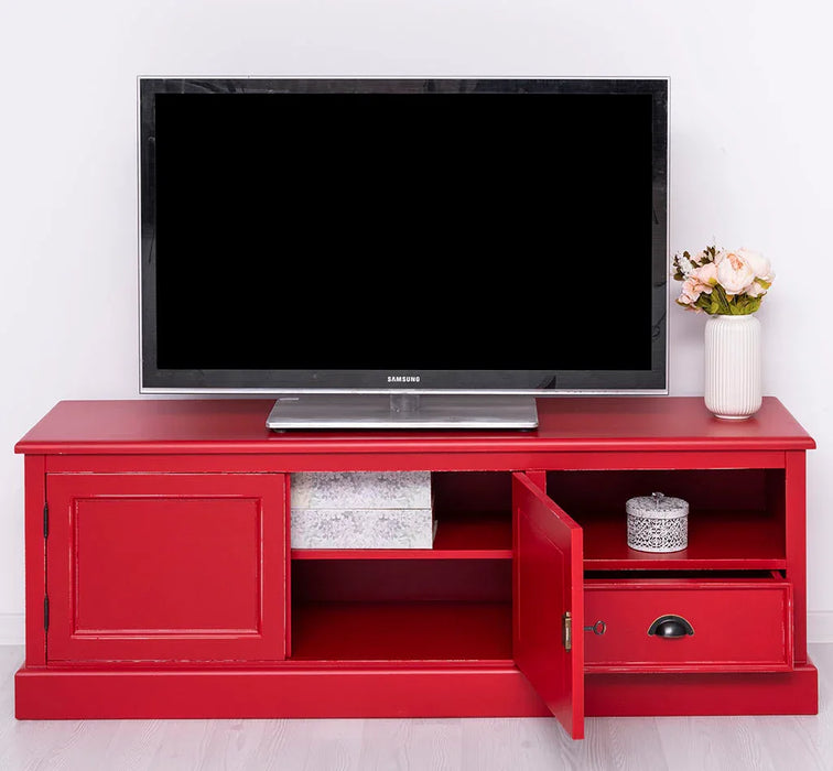 Zweitüriges TV-Board aus Massivholz mit Schublade