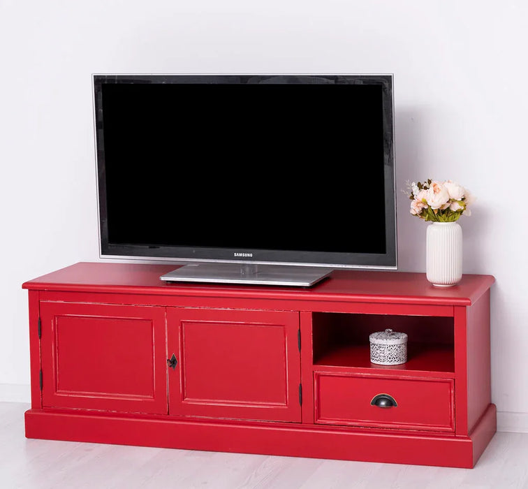 Zweitüriges TV-Board aus Massivholz mit Schublade