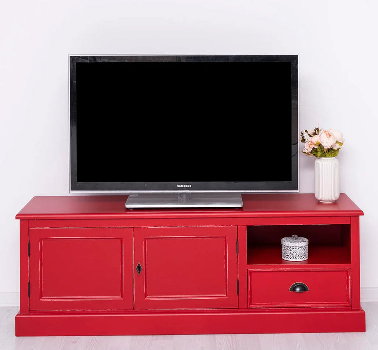 Zweitüriges TV-Board aus Massivholz mit Schublade