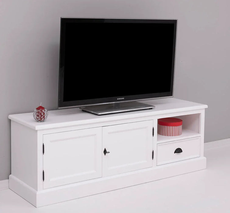 Zweitüriges TV-Board aus Massivholz mit Schublade